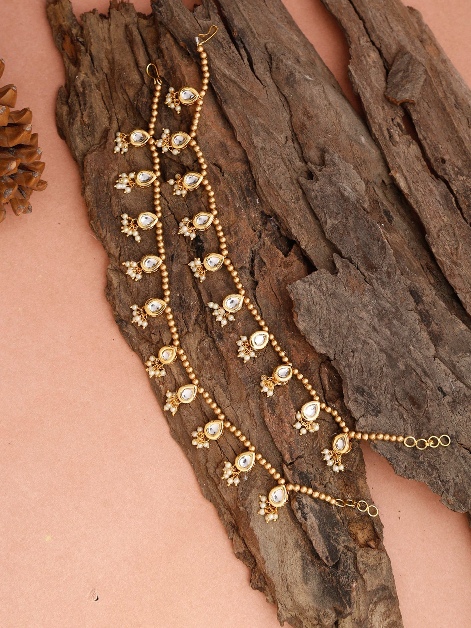 Gold-Plated White Kundan Set Of 2 Anklets - Ruby Raang - Distacart