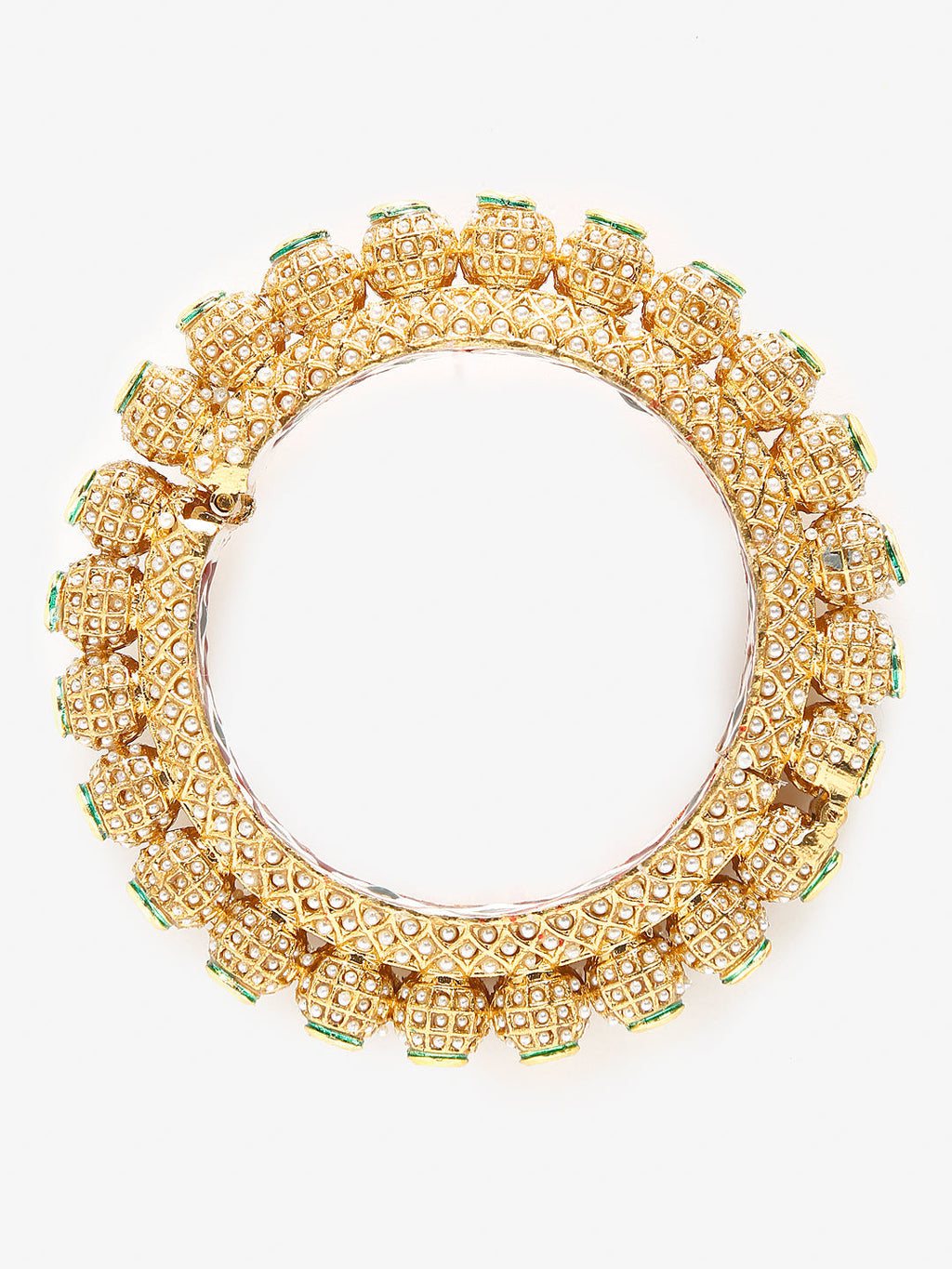 Gold-Plated White Pearl Studded Beaded Bangle - Ruby Raang - Distacart