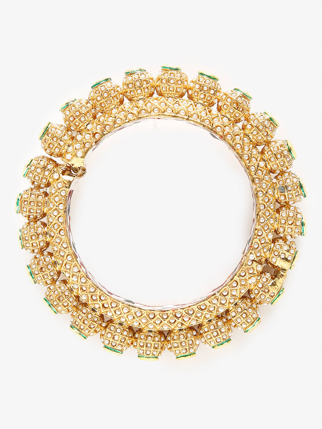 Gold-Plated White Pearl Studded Beaded Bangle - Ruby Raang - Distacart