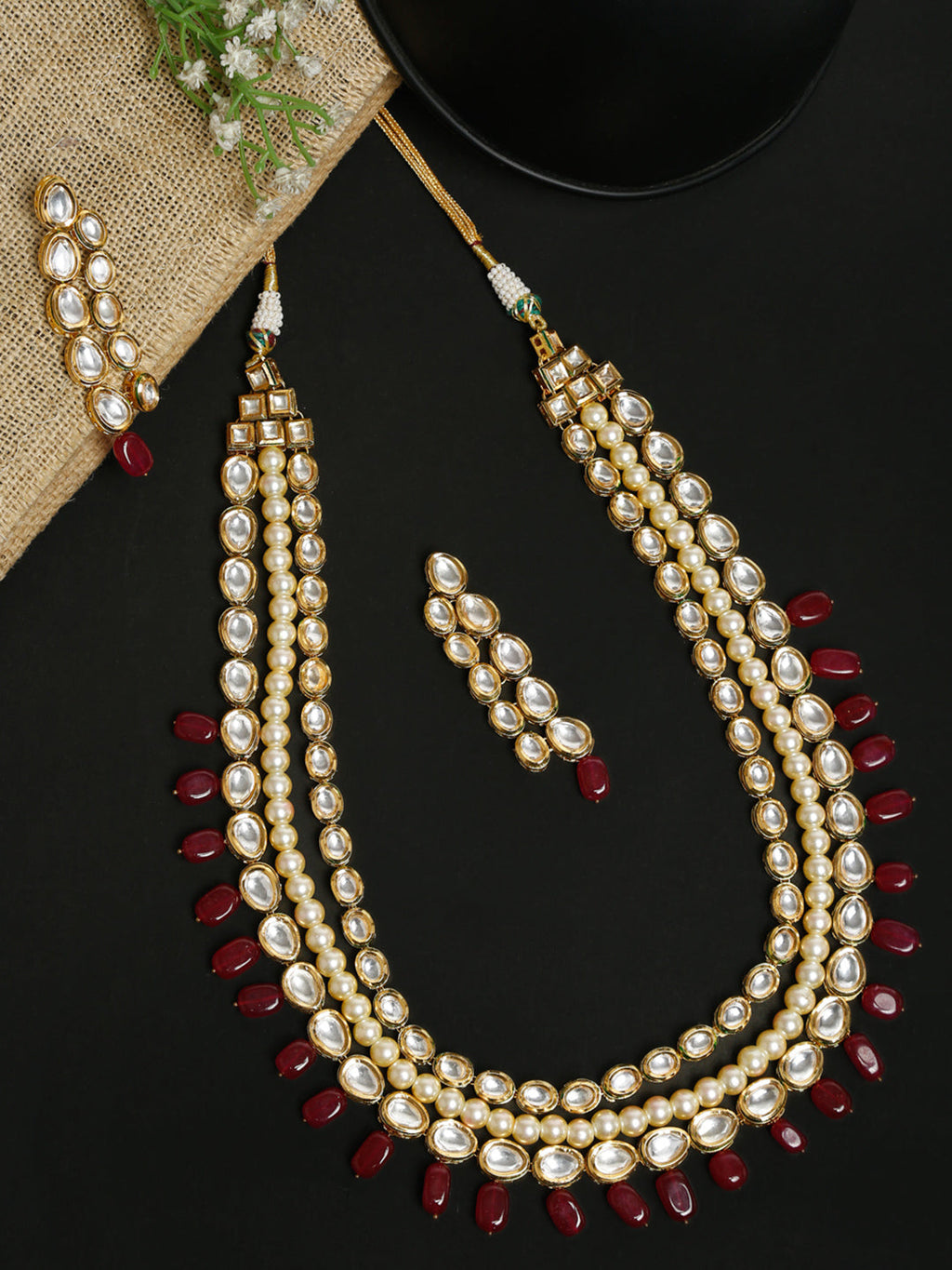 Kundan Neckpiece With Earrings - Ruby Raang - Distacart
