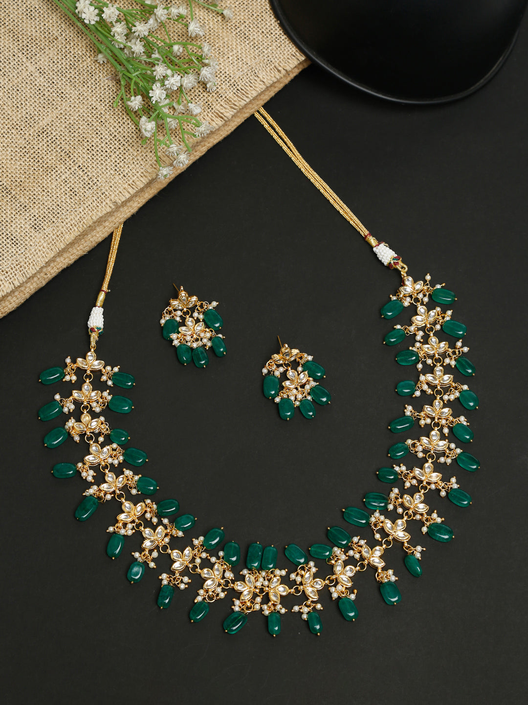 Kundan Neckpiece With Earrings - Ruby Raang - Distacart