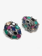 Multicoloured Rhodium-Plated Teardrop Shaped Drop Earrings - Ruby Raang - Distacart