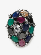 Multicoloured Rhodium-Plated Teardrop Shaped Drop Earrings - Ruby Raang - Distacart