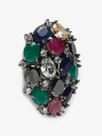 Multicoloured Rhodium-Plated Teardrop Shaped Drop Earrings - Ruby Raang - Distacart