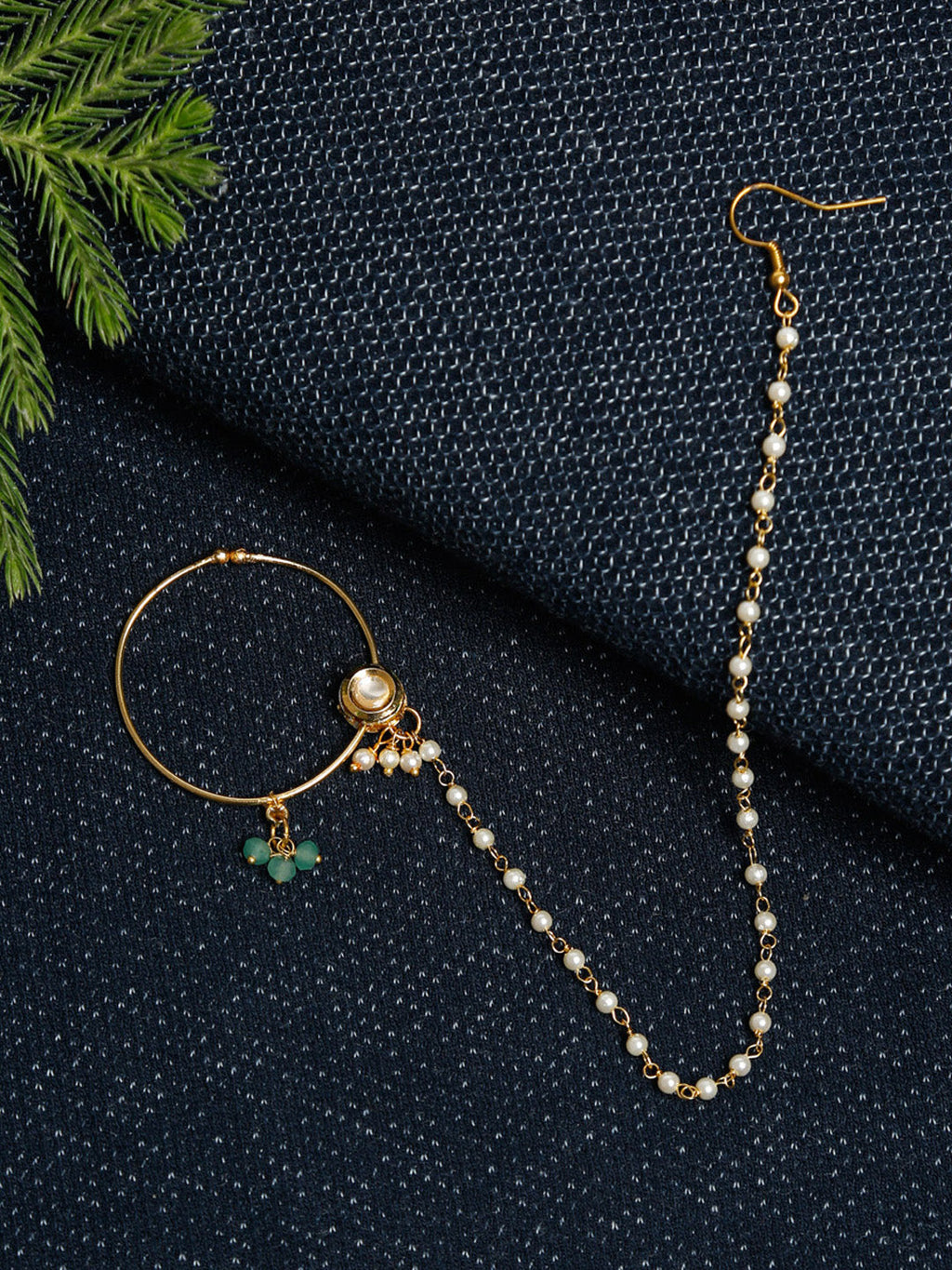 Gold Plated Kundan Nose Ring - Ruby Raang - Distacart
