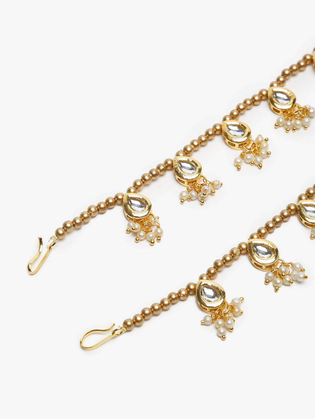 Gold-Plated White Kundan Set Of 2 Anklets - Ruby Raang - Distacart