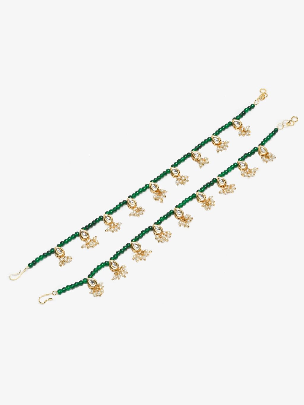 Women's Green Gold-Plated Anklets Set Of 2 - Ruby Raang - Distacart