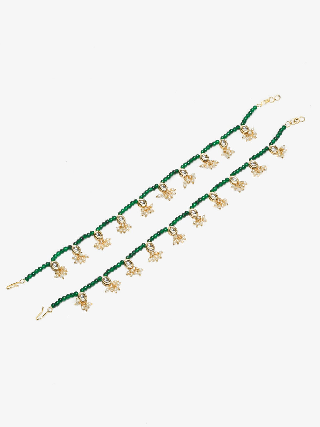 Women's Set Of 2 Green Anklets - Ruby Raang - Distacart
