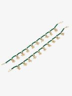 Women's Set Of 2 Green Anklets - Ruby Raang - Distacart
