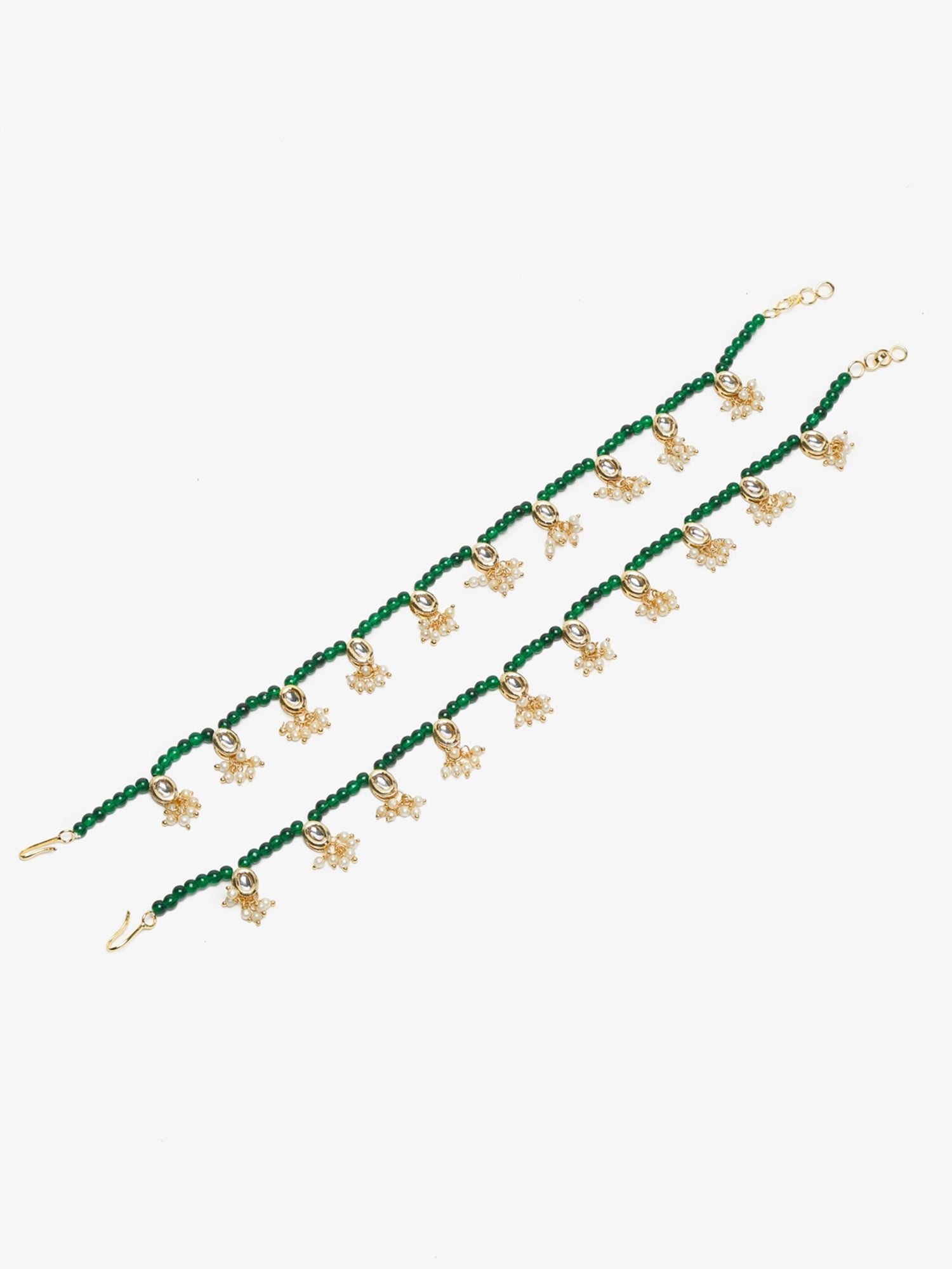 Women's Set Of 2 Green Anklets - Ruby Raang - Distacart