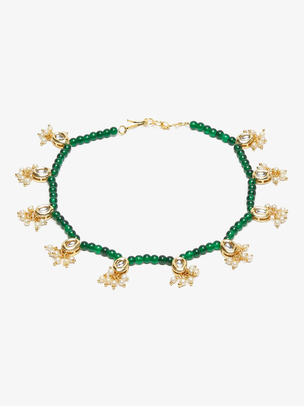 Women's Set Of 2 Green Anklets - Ruby Raang - Distacart