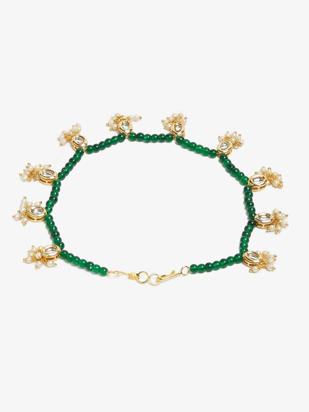 Women's Set Of 2 Green Anklets - Ruby Raang - Distacart