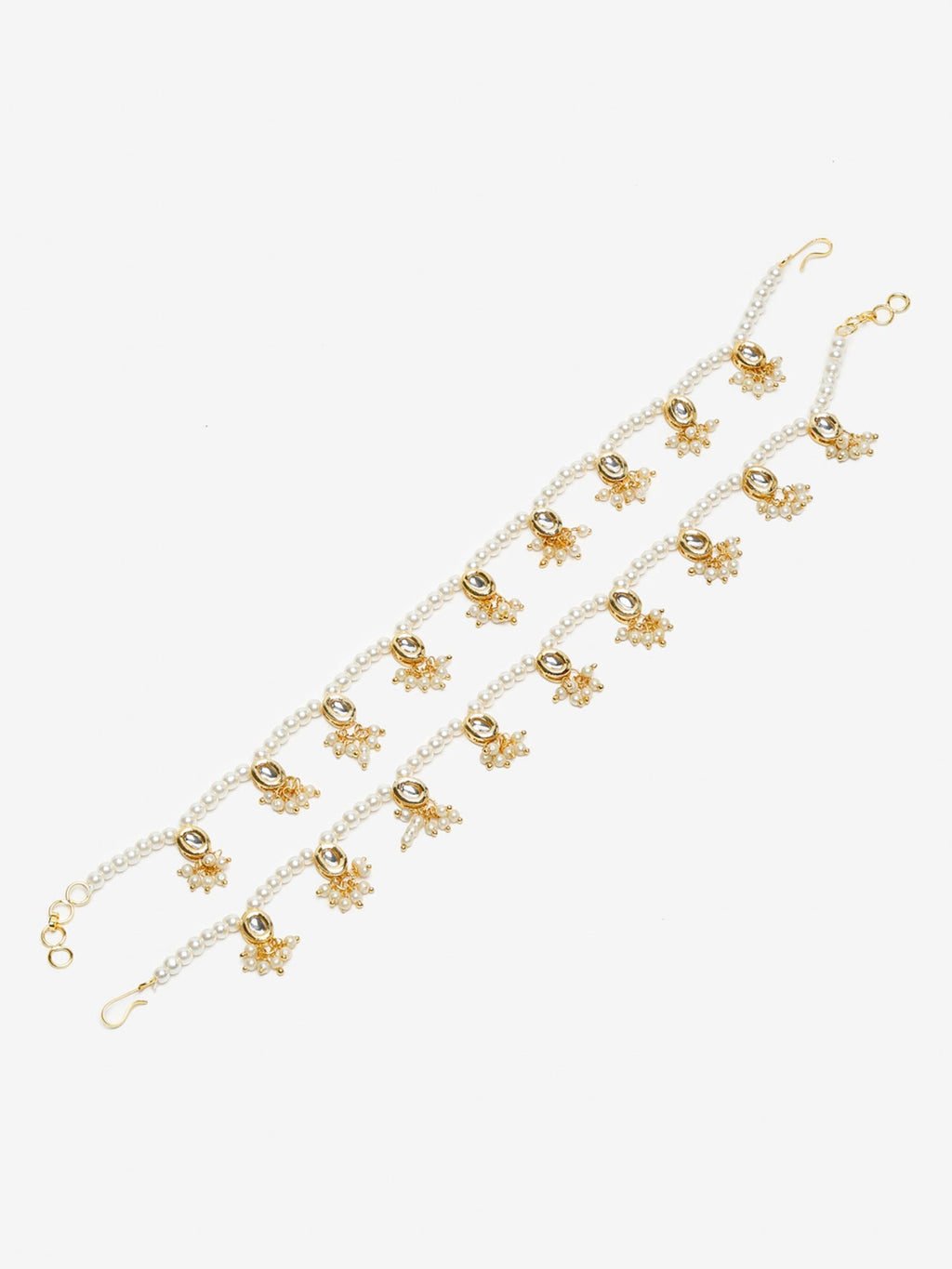 White Gold-Toned Plated Kundan Anklets Set Of 2 - Ruby Raang - Distacart