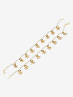 White Gold-Toned Plated Kundan Anklets Set Of 2 - Ruby Raang - Distacart