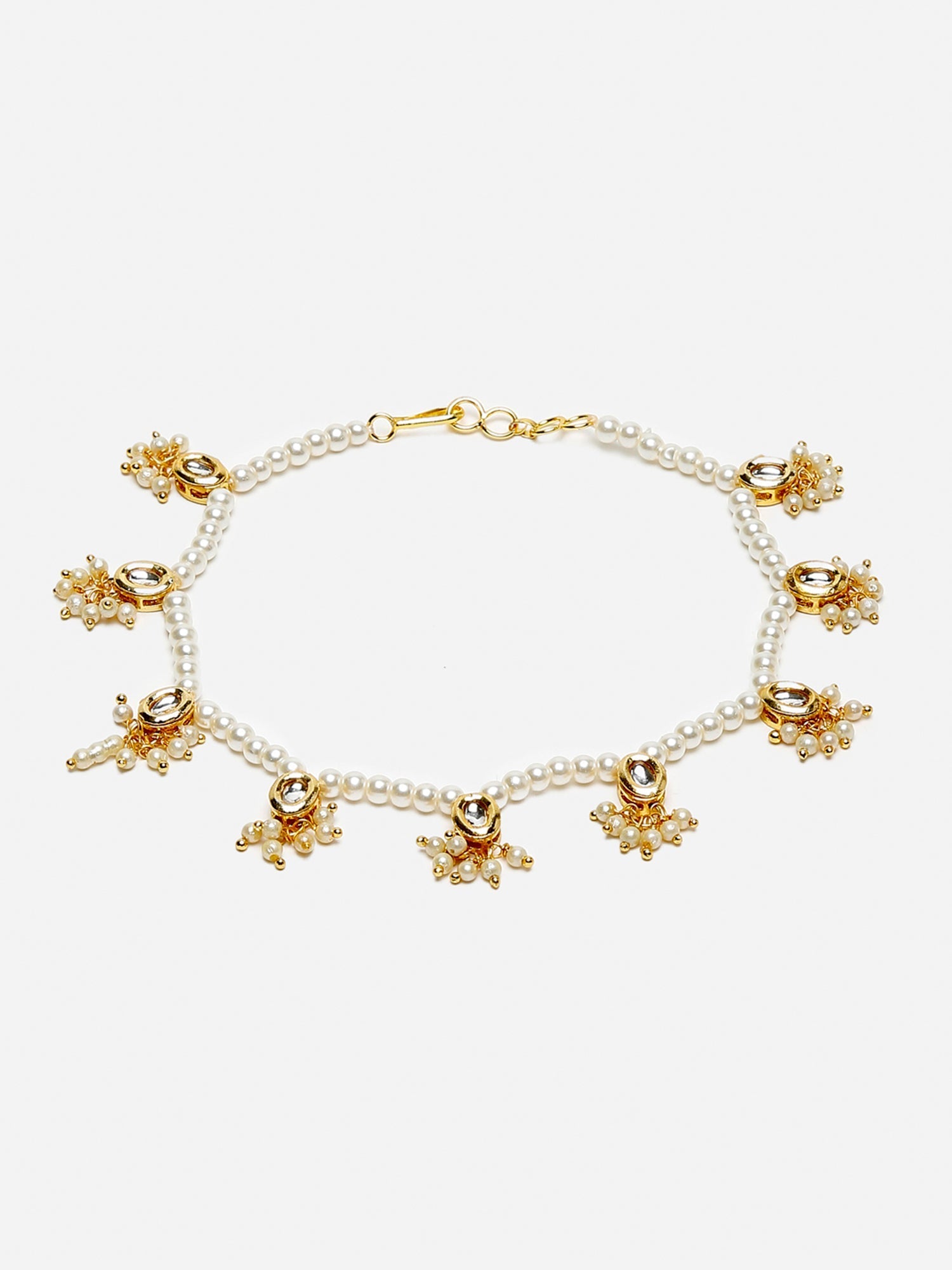 White Gold-Toned Plated Kundan Anklets Set Of 2 - Ruby Raang - Distacart