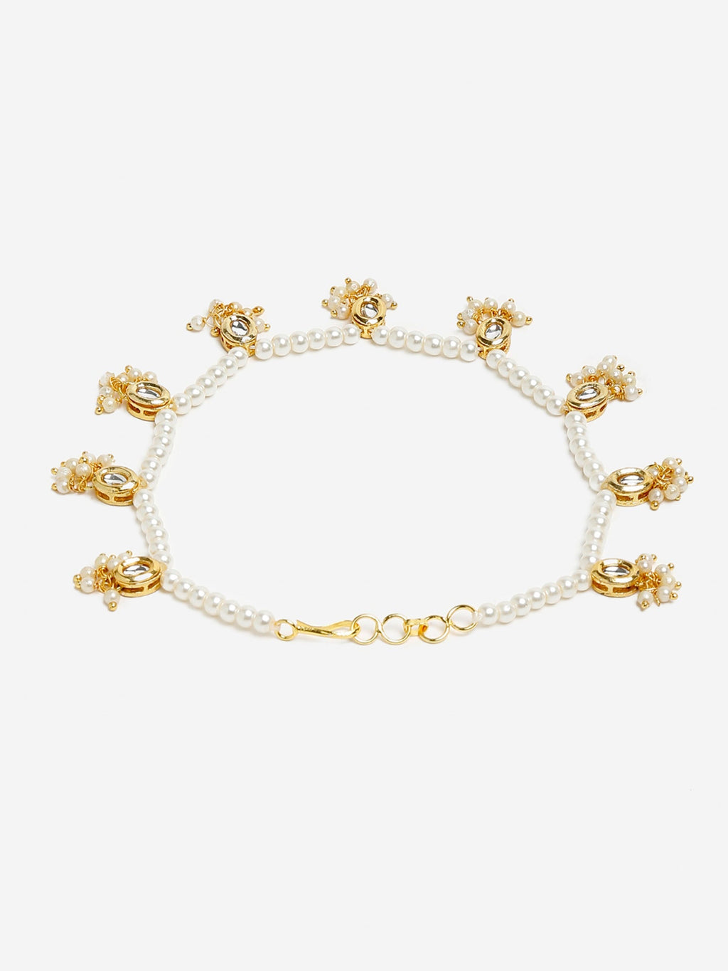 White Gold-Toned Plated Kundan Anklets Set Of 2 - Ruby Raang - Distacart