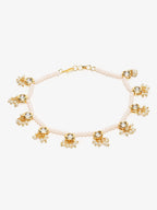 Gold-Plated White Handcrafted Kundan Set Of 2-Studded Beaded Anklets - Ruby Raang - Distacart