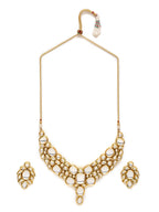 Gold-Toned Kundan Necklace With Earrings - Ruby Raang - Distacart