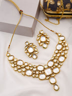 Gold-Toned Kundan Necklace With Earrings - Ruby Raang - Distacart