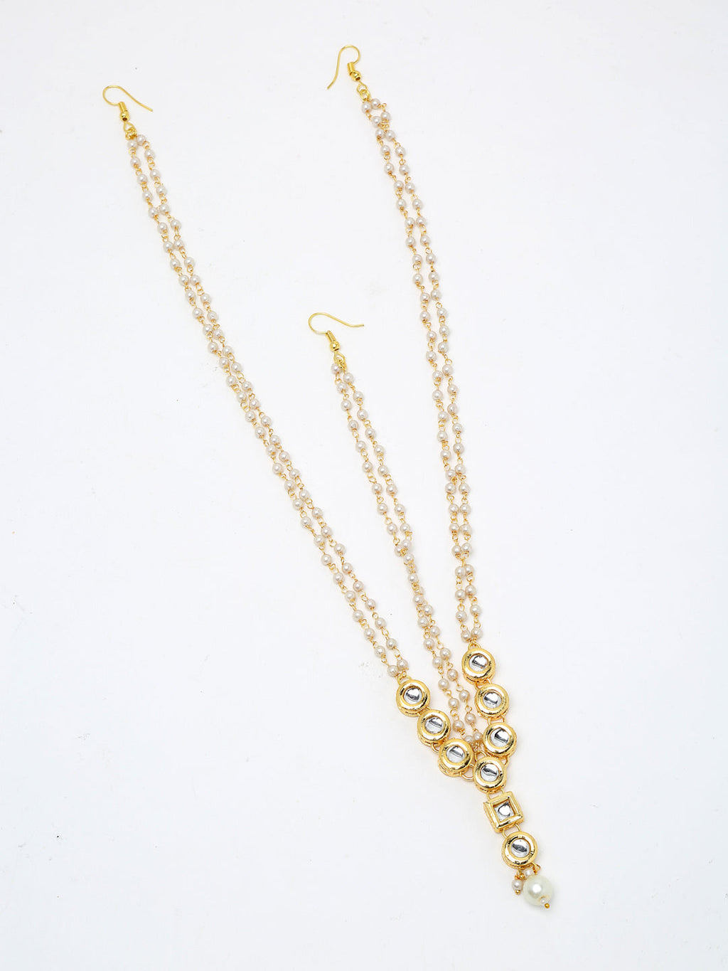 Gold Plated White Kundan Beaded Matha Patti - Ruby Raang - Distacart