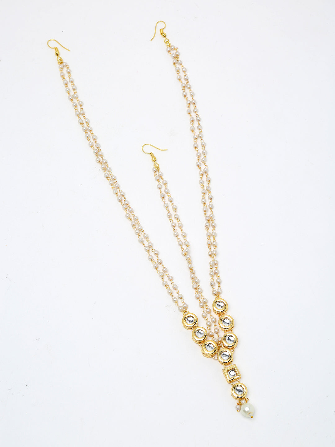 Gold Plated White Kundan Beaded Matha Patti - Ruby Raang - Distacart