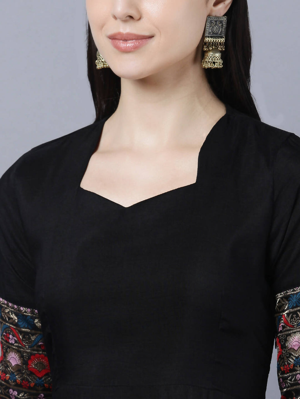 Myshka Women Black Embroidered Detail Anarkali Kurta With Dupatta - Distacart