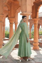 The52 Women's Beautiful Vichitra Silk Fabric Embroidery Work Flared Anarkali Pant and Dupatta Set - Distacart