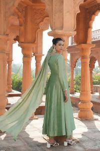 The52 Women's Beautiful Vichitra Silk Fabric Embroidery Work Flared Anarkali Pant and Dupatta Set