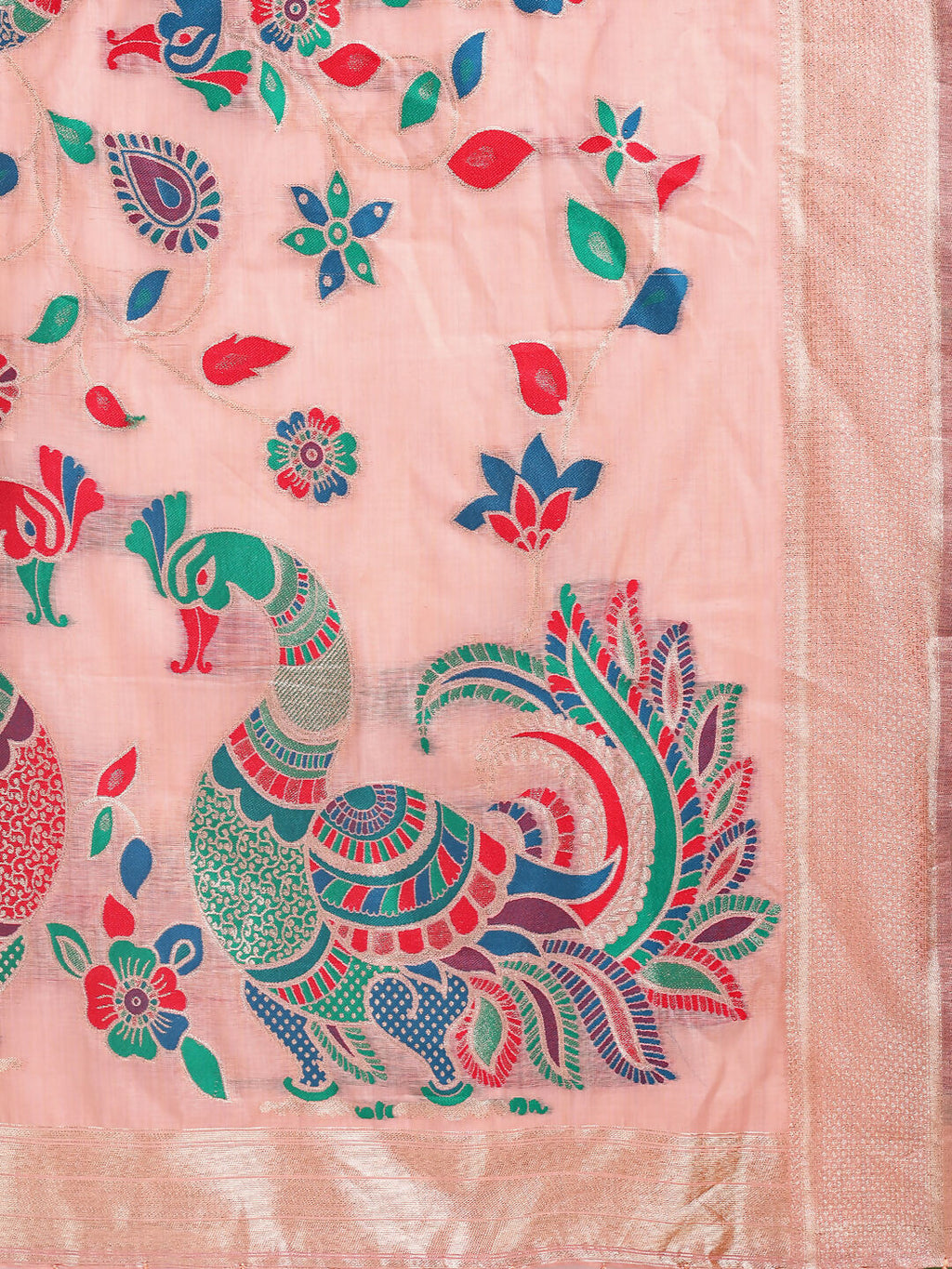 Shree Shyam Fashion Linen Cotton Peach Saree - Distacart