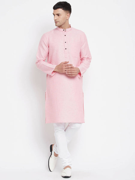 Even Apparels Pink Pure Cotton Men's Kurta With Band Collar