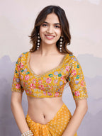 Yellow Georgette Bandhani Printed,Embroidery Work Saree - Surkhi