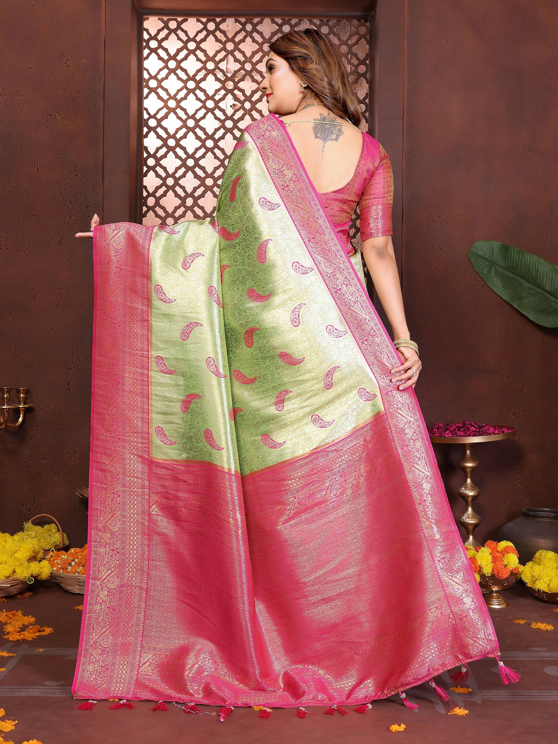 Aastha Fashion Pista Tissue Silk Weaving Saree - Distacart