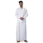 Ramraj Cotton Mens Wedding Set White Regular Dhoti, Shirt & Towel
