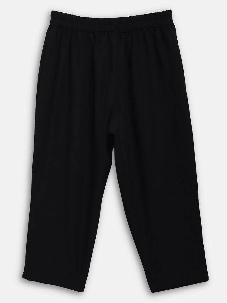 Ahalyaa Black Georgette Stripped Gold Printed Kids Kurta Pant Set For Girls