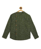 Manet Boys Full Sleeves Dot Printed Ethnic Shirt - Olive Green