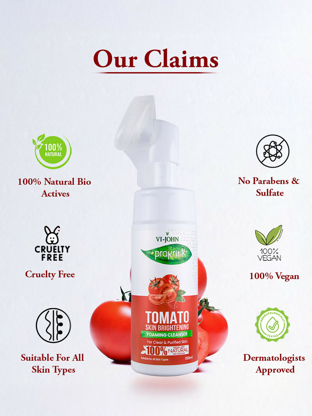VI-JOHN Prakritik Tomato Skin Brightening geling For Detans,100% Natural Bio Actives Face Wash - Distacart