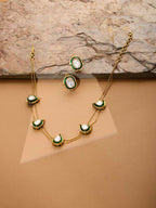 Green Meenakari Antique Finish Earrings and Drop Necklace set - Ruby Raang