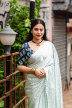 Blue Poly Silk Ethnic Motifs Saree with Unstitched Blouse - Hiral Fashion