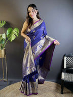 Joban Fashion Royal Blue Striped With Floral Motifs Soft Silk Leheriya Saree - Distacart