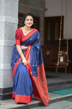 DEIANA'S Beautiful Designer Golden zari Soft Lichi Silk Saree - Blue