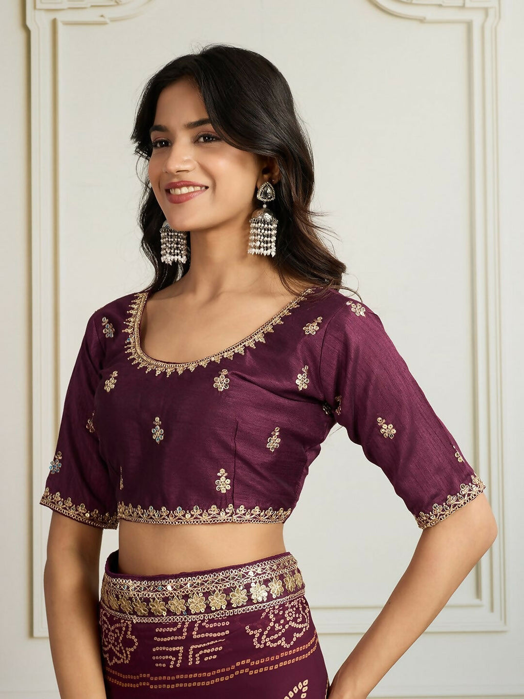 Ai Fashion Wine Georgette Rajwadi Bandhani Print Party Wear Saree - Distacart