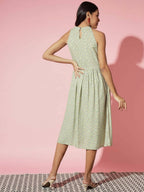 Myshka Women Ethnic Motifs Rayon A-Line Round Neck Green Dress - Distacart