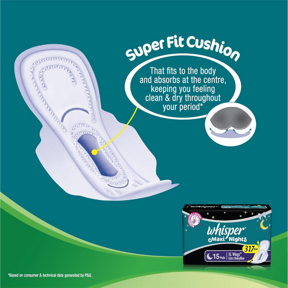 Whisper Maxi Nights Sanitary Pads for Women, XL