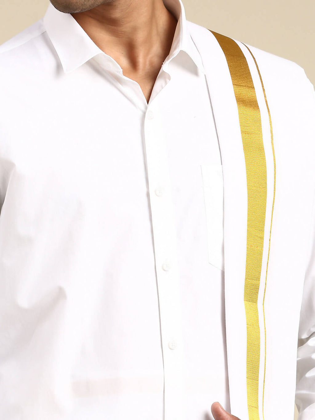 Ramraj Cotton Mens Wedding Set White Regular Dhoti, Shirt & Towel