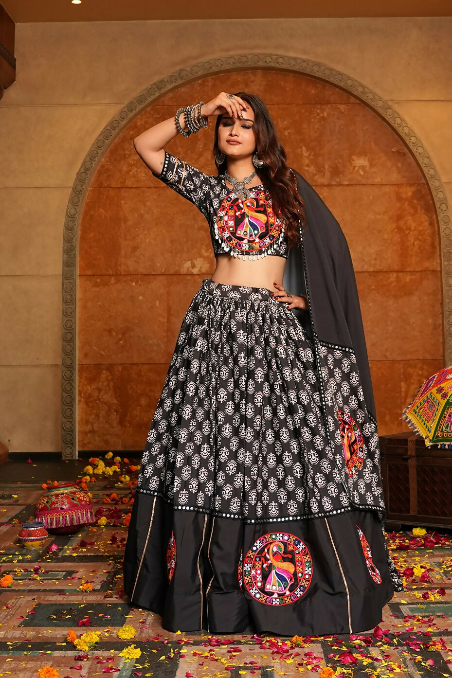 AI Fashion Black Crepe Designer Navratri Wear Lehenga Choli Collection