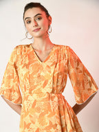 Myshka Women's Yellow Printed Dress - Distacart