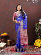 Lorenvalley Fashion Blue Soft Silk Woven Design Zari Weaving Saree