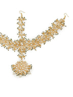Gold-Plated White Green Kundan-Studded Pearl Beaded Matha Patti - Ruby Raang - Distacart