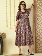 Myshka Women's Multi Printed Velvet Party Dress - Distacart