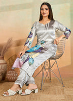 Prazu Fashion Light Grey Printed Cotton Reyon Kurta Pant Set - Distacart